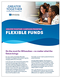 Greater Together Campaign case cover featuring flexible funds